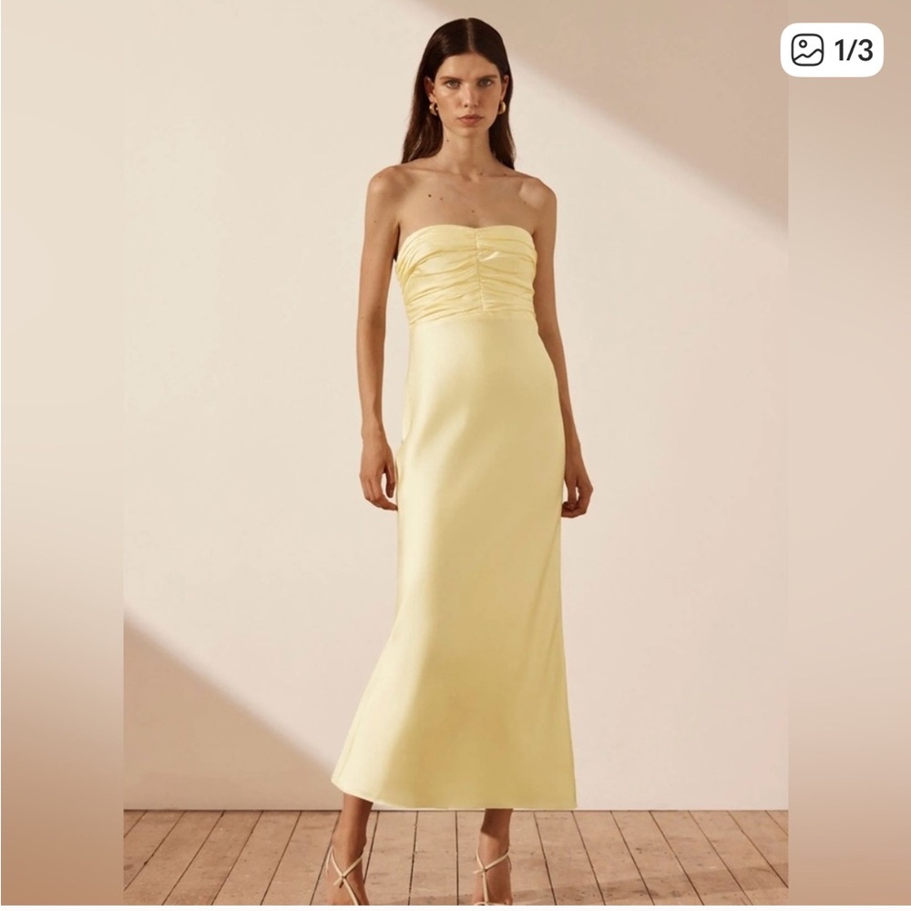 Shona Joy Luxe Strapless Ruched Bodice Midi Dress